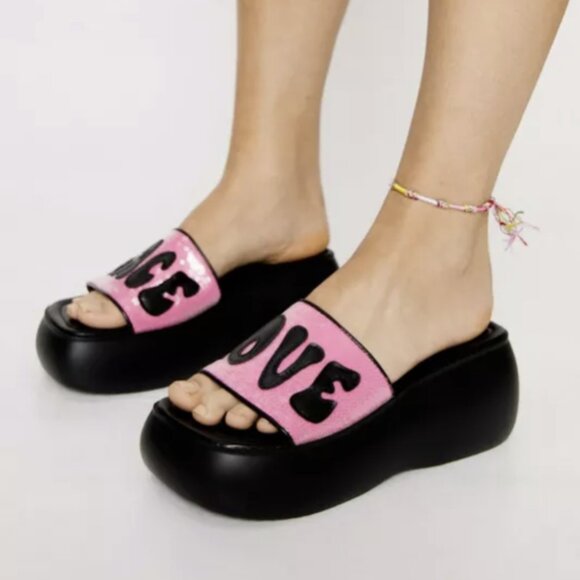 Shellys London Sequin Andi Flatform Mules Pink Women's Size 9 Peace, Love NWB - Picture 2 of 11